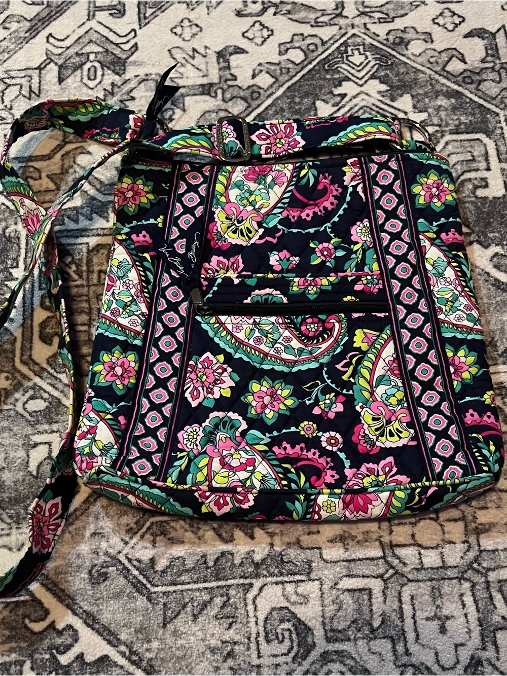 Vera Bradley Quilted Floral Crossbody Bag - Black & Pink